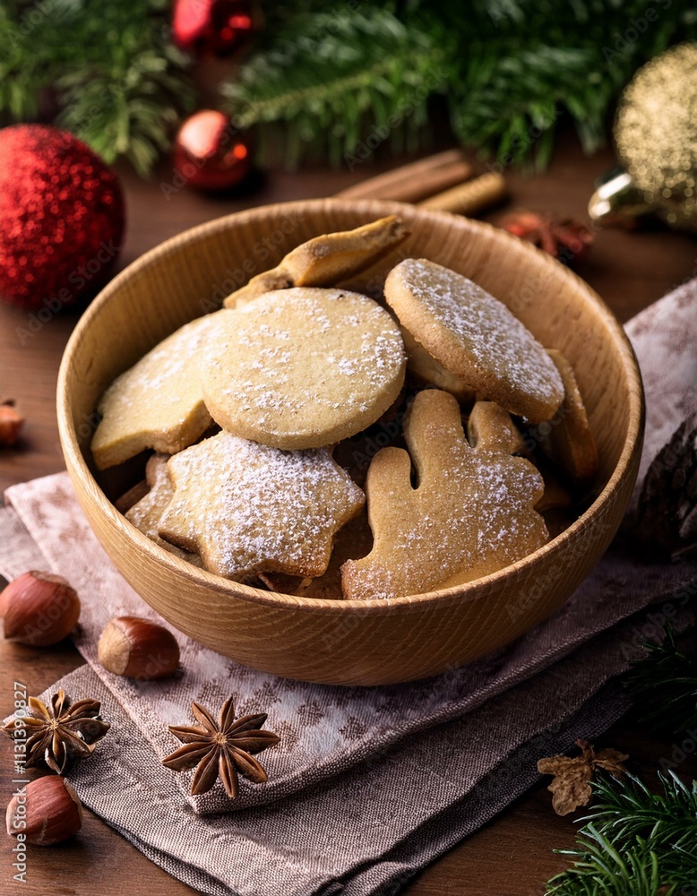 Fototapeta premium Generated image A bowl with freshly made christmas cookies