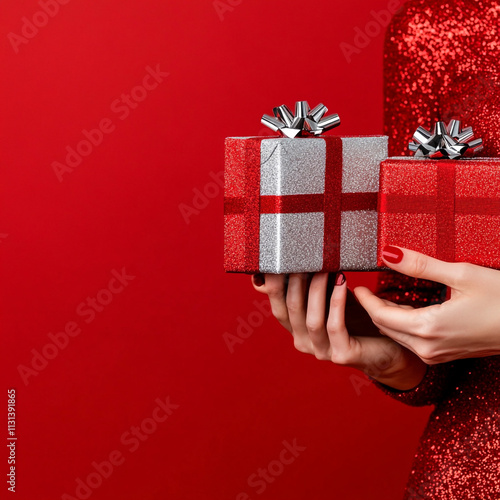 Woman with two red gift boxes photo