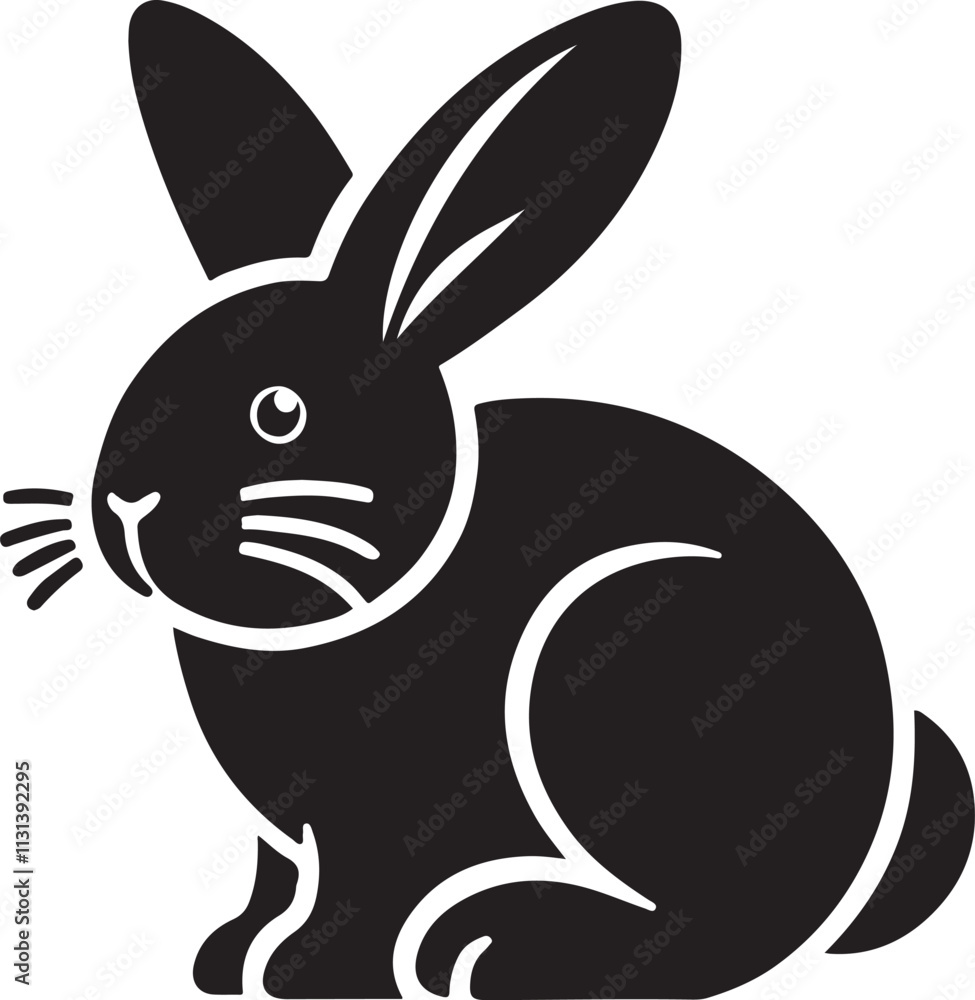 Obraz premium Black and white bunny silhouette vector illustration. icon style bunny set isolated on white background.