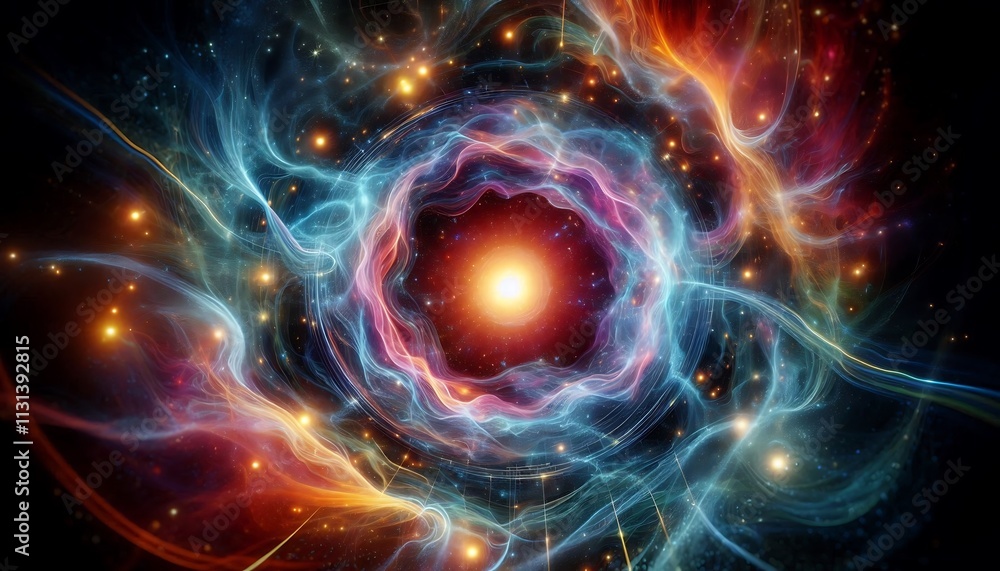 Obraz premium dynamic glowing space portal opening into the cosmic void surrounded by vibrant energy waves, generative ai