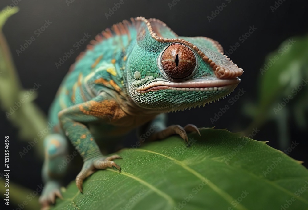 Fototapeta premium A veiled chameleon's claws dig into the surface of a leaf, hold, grip, reptile