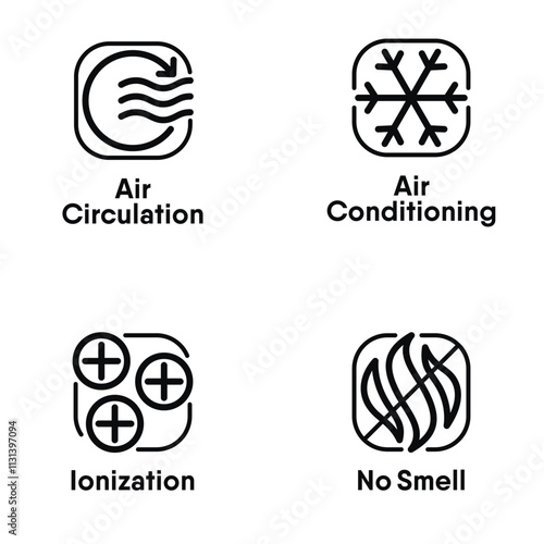 Air Circulation, Air Conditioning, Ionization, No Smell information signs
