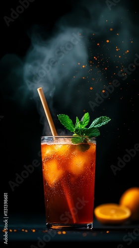 Vietnamese lemongrass and ginger iced tea, served with a bamboo straw, Southeast Asian beverage, spicy and refreshing photo