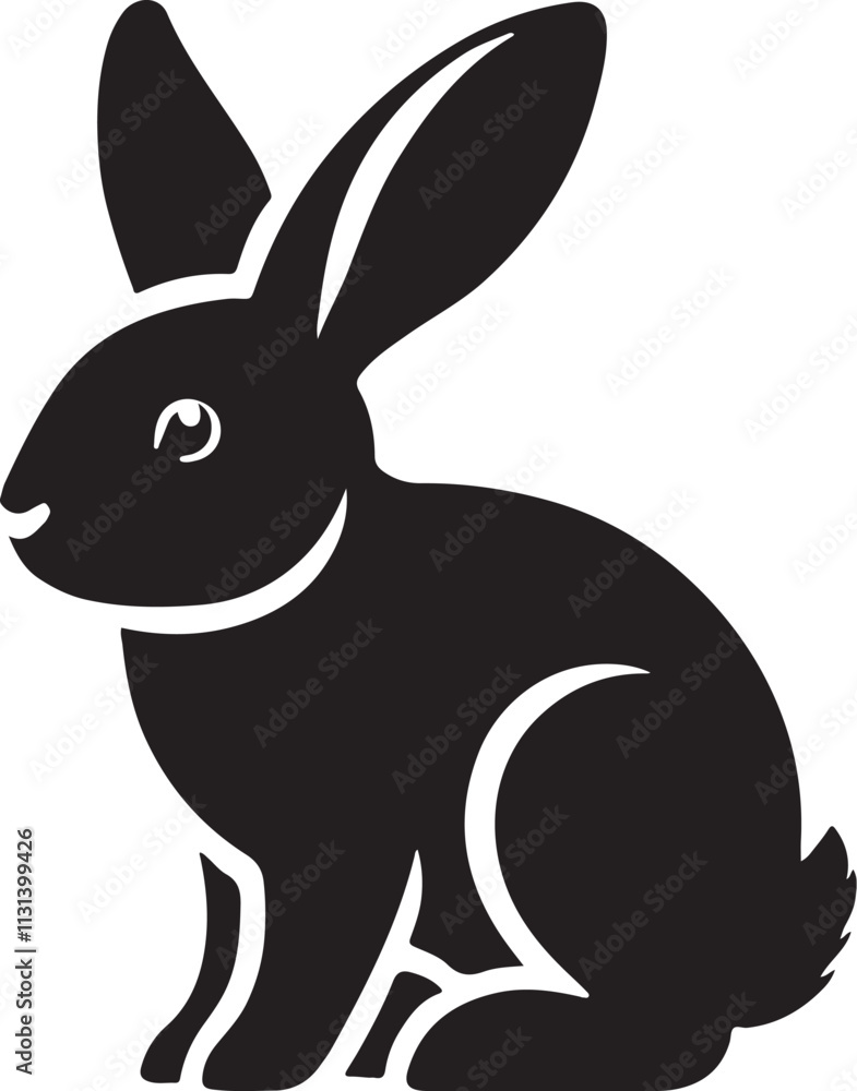 Obraz premium Black and white bunny silhouette vector illustration. icon style bunny set isolated on white background.