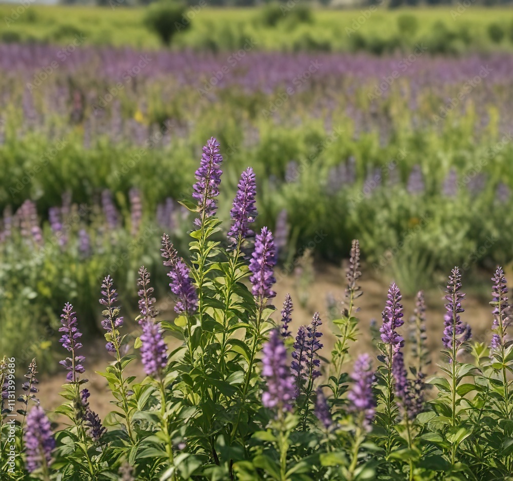 Obraz premium Medicago sativa field with isolated alfalfa plant and purple flowers, alfalfa plant, flower isolation, plant detail