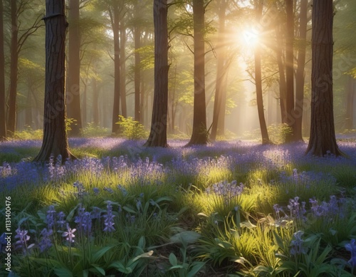 Morning light on a California bluebell forest, greenery, natural, forest photo