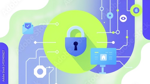 minimalistic yellow circle with a small padlock icon representing cybersecurity and technology