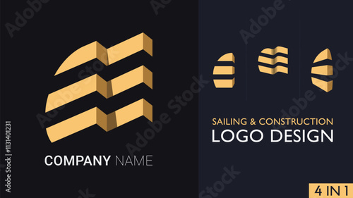 Sailing and Construction Logo Design. 4 in 1
