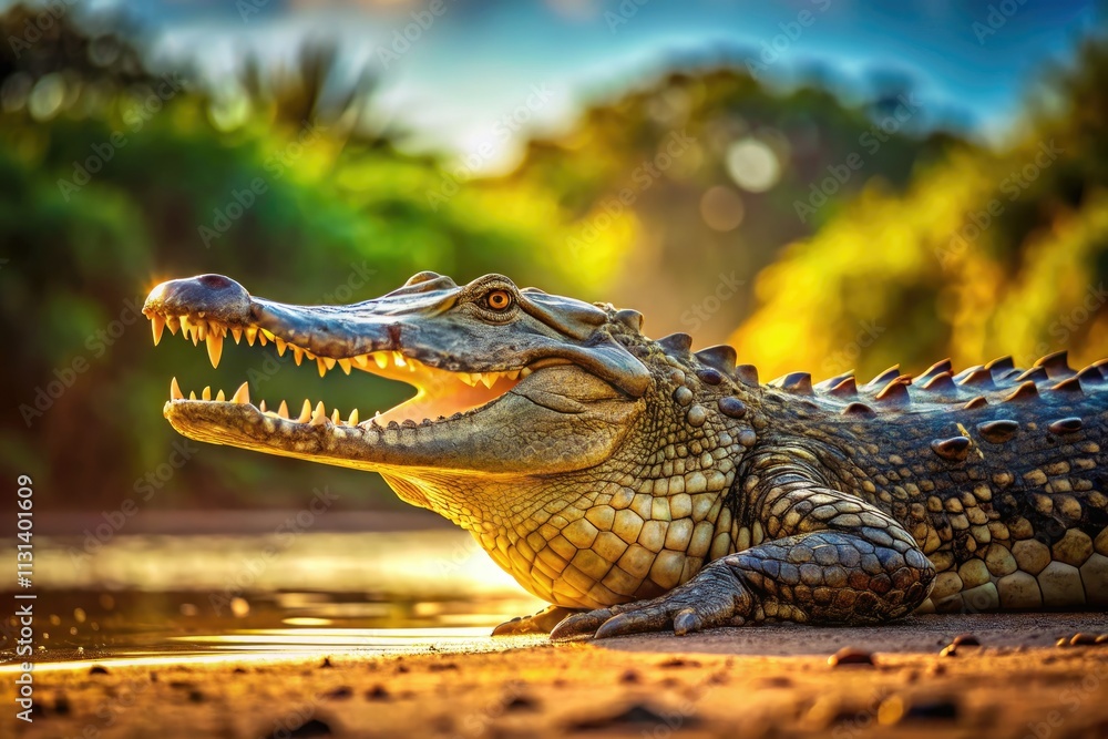 Obraz premium American Crocodile, Crocodylus acutus, Wildlife Photography, Reptile, Florida, Coastal Habitat, Saltwater Crocodile, Endangered Species, Reptilian, Predatory Animal, Wild Animal, Nature Photography