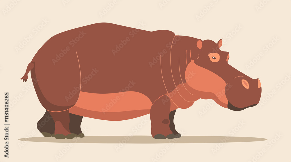 Obraz premium Realistic Hippopotamus Flat Vector Illustration