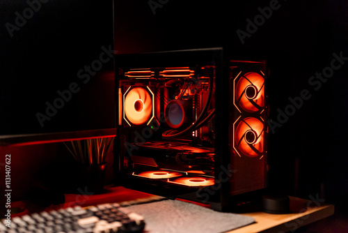 Gaming PC with Orange LED Lighting