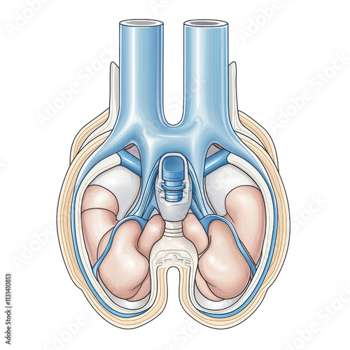 Anatomical illustration of male reproductive system, showcasing prostate, seminal vesicles, and vas deferens. This detailed diagram highlights complex structure isolated on transparent background photo