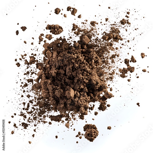 Dry soil explosion isolated on white background.