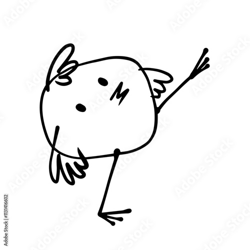 Decorative doodles of a funny little bird character. Vector graphics.