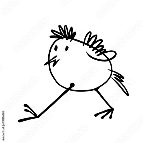 Decorative doodles of a funny little bird character. Vector graphics.