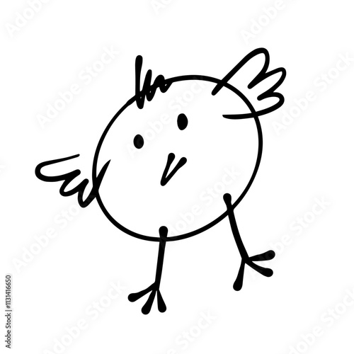 Decorative doodles of a funny little bird character. Vector graphics.