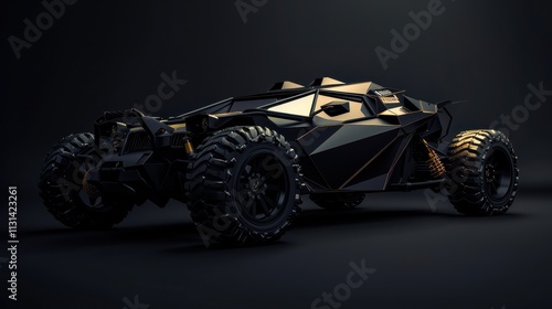 Concept car with a black background, built for speed and power. Powerful car with gold details, designed for fast transport.