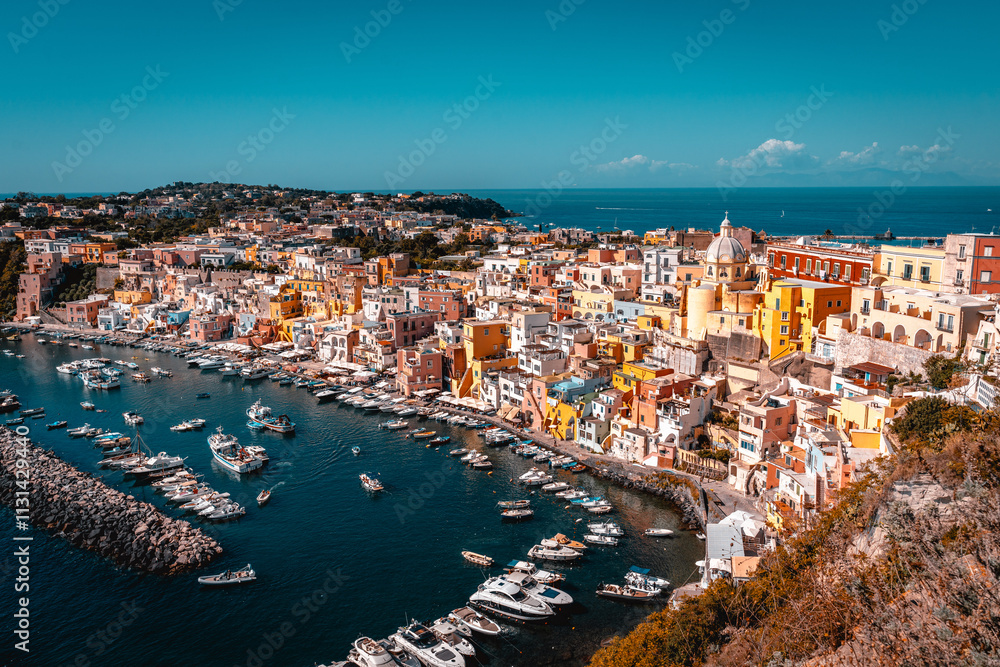 Obraz premium View of the Island of Procida in the vicinity of Naples, Italy. Napoli, Italia.