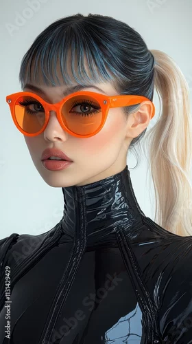 Obraz Striking fashion model showcases bold style in luxurious attire for magazine cover