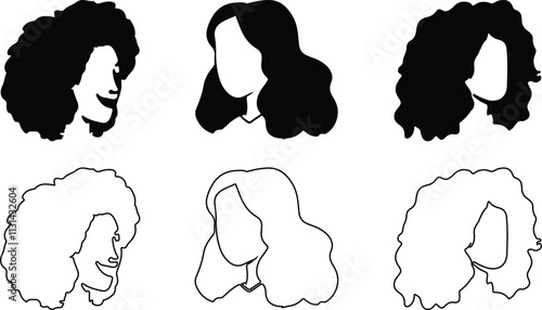 Female avatar silhouette vector, line art vector design