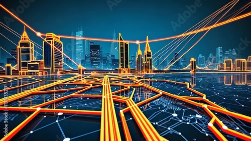 Futuristic Smart City Network with Glowing Infrastructure, Connected Lines, and Modern Digital Urban Design

 photo