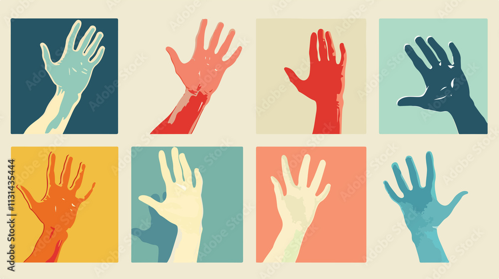 Fototapeta premium Diverse Set of Hands Vector Illustration in Flat Style
