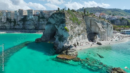 Tropea from a drone, Tyrrhenian Sea, Calabria, Italy, Europe