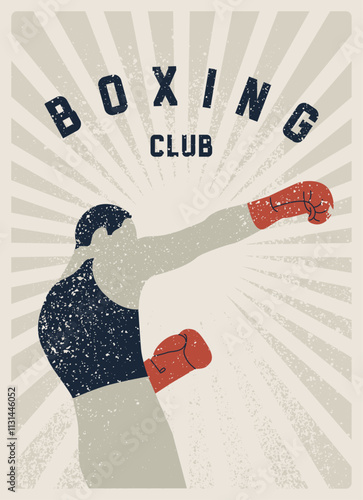 Boxing Club typographical vintage grunge style poster design with boxer silhouette. Retro vector illustration.