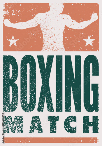 Boxing Match typographical vintage grunge style poster design with boxer silhouette. Retro vector illustration.