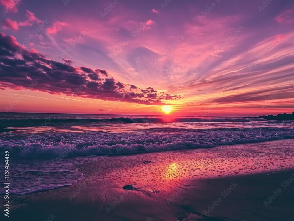 Obraz premium Sunset over ocean on beach