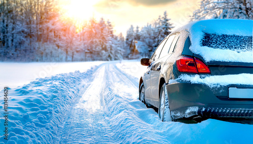 Auto fahren im Wind bei Schnee und Glatteis  photo