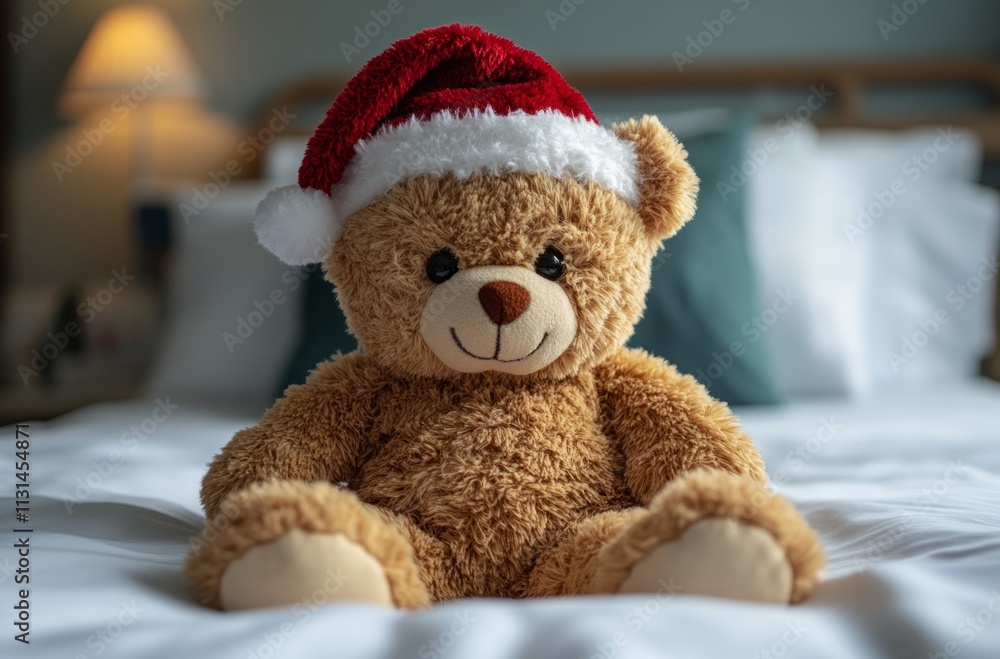 Fototapeta premium Santa Hat Bear in Bedroom