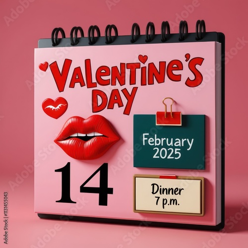 Valentines Day Calendar Showing February Fourteenth Dinner Date photo