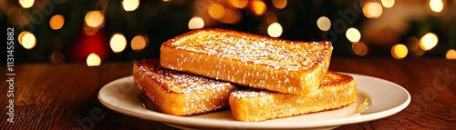 French pain perdu French toast with powdered sugar, captured in a chic cafe photo