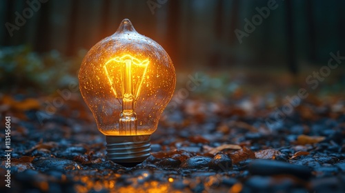 A single light bulb perched on top of a pile of rocks, simple yet striking photo