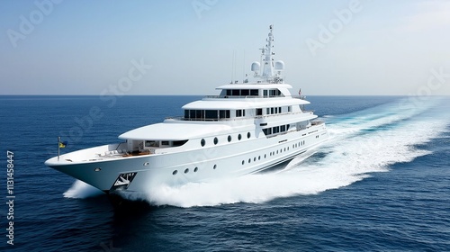 luxury yacht cruising through crystal-clear turquoise waters under a bright blue sky photo