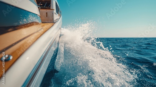 luxury yacht cruising through crystal-clear turquoise waters under a bright blue sky photo