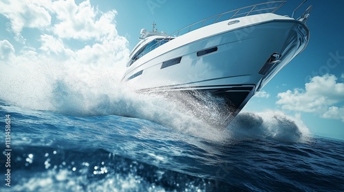 luxury yacht cruising through crystal-clear turquoise waters under a bright blue sky photo