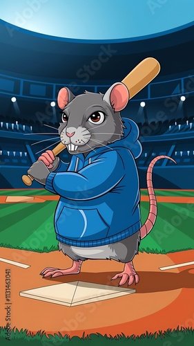 Creative Illustration of a Rat Dressed in a Blue Hoodie, Perfect for Children's Books and Fun Design Projects