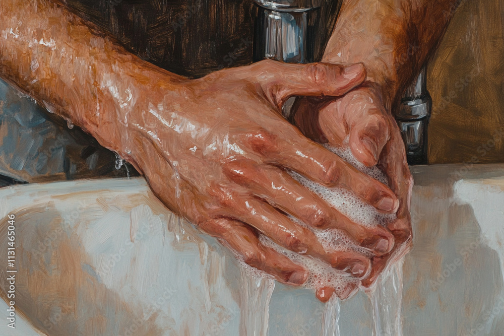 Fototapeta premium Close-up of a man washing his hands