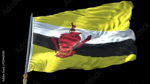 Brunei Flag on a flagpole Waving on Transparent Alpha Background photo