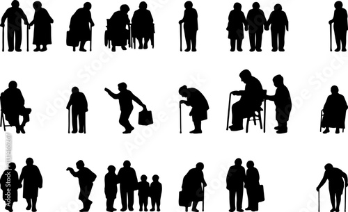 Vector Elderly People Silhouettes