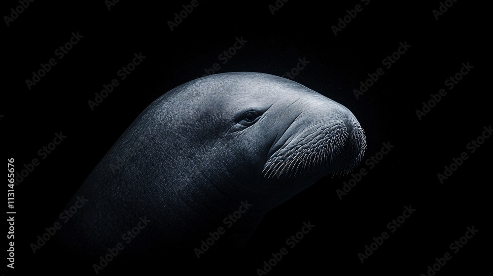 Fototapeta premium Close-up of a Walrus Against a Dark Background