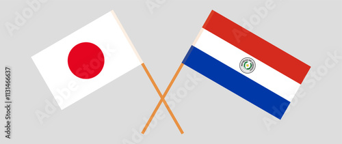 Crossed flags of Japan and Republic of Paraguay. Official colors. Correct proportion. Vector illustration