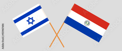 Crossed flags of Israel and Republic of Paraguay. Official colors. Correct proportion. Vector illustration