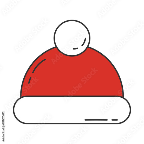 Red Santa hat with white trim and pom pom Vector