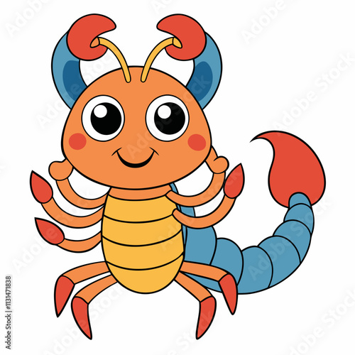  A fun and vibrant cartoon illustration of the Scorpion zodiac sign designed for kids, perfect for digital products and creative projects photo