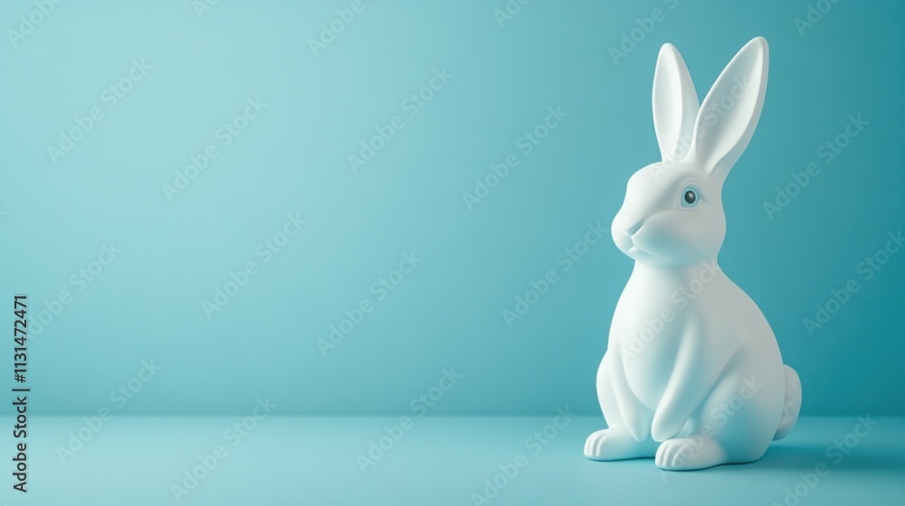Obraz premium White Easter Bunny figurine on a light blue background.