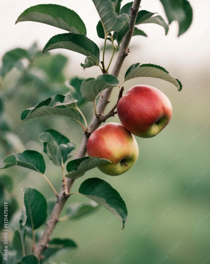 Obraz premium Ripe Apples on Branch with Lush Green Leaves
