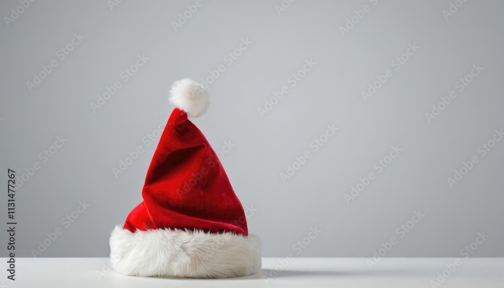 Fototapeta premium A minimalist Santa hat, a single, elegant ornament, a sleek, modern gift, and a distant star, isolated on a transparent background